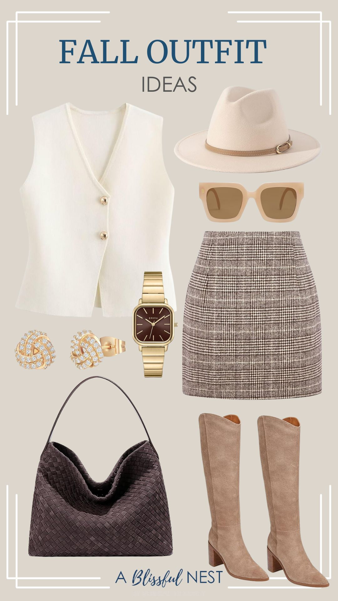 From sweaters to boots, these fall looks have it all. Shop now.

classic felt fedora wide brim hat, silver post love knot stud earrings, oversized square sunglasses, plaid mini skirt, cropped beige knit vest, gold bracelet watch, pointed toe knee high boot, suede shoulder bag 

 #LTKootd #LTKSeasonal #LTKMidsize