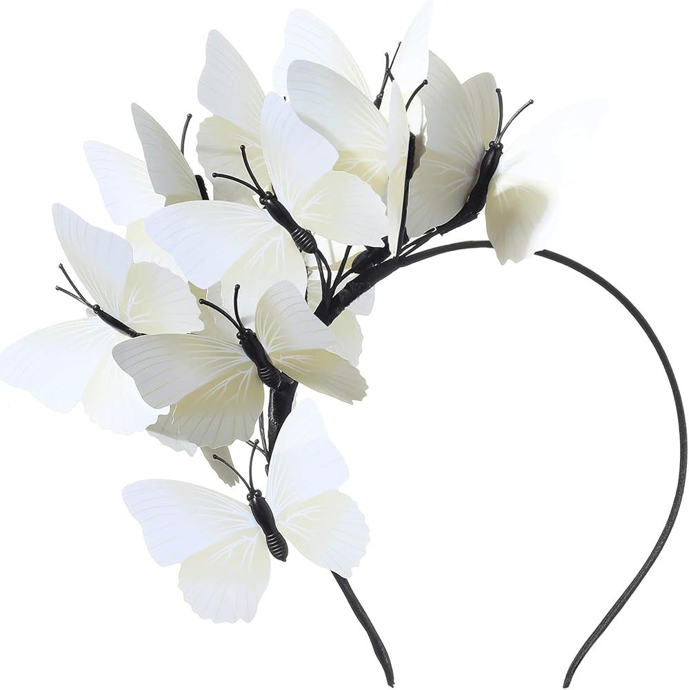 Coucoland Butterfly Fascinator Hat Monarch Butterfly Headband Crown Tea Party Halloween Costume Head | Amazon (US)