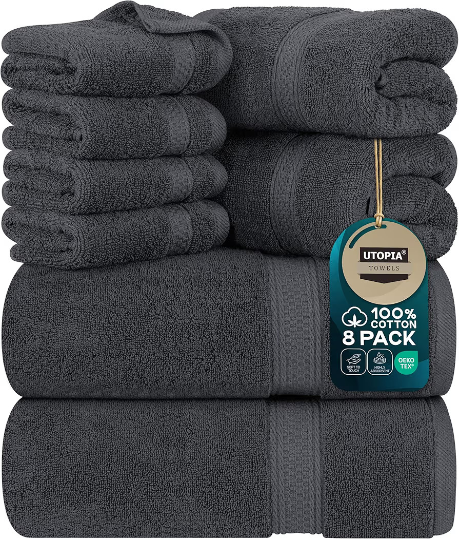 Utopia Towels 8 Piece Premium Towel Set, 2 Bath, 2 Hand, and 4 Wash Cloths, 600 GSM 100% Ring Spu... | Amazon (US)