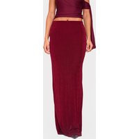 Burgundy Acetate Slinky Low Rise Maxi Skirt | PrettyLittleThing US