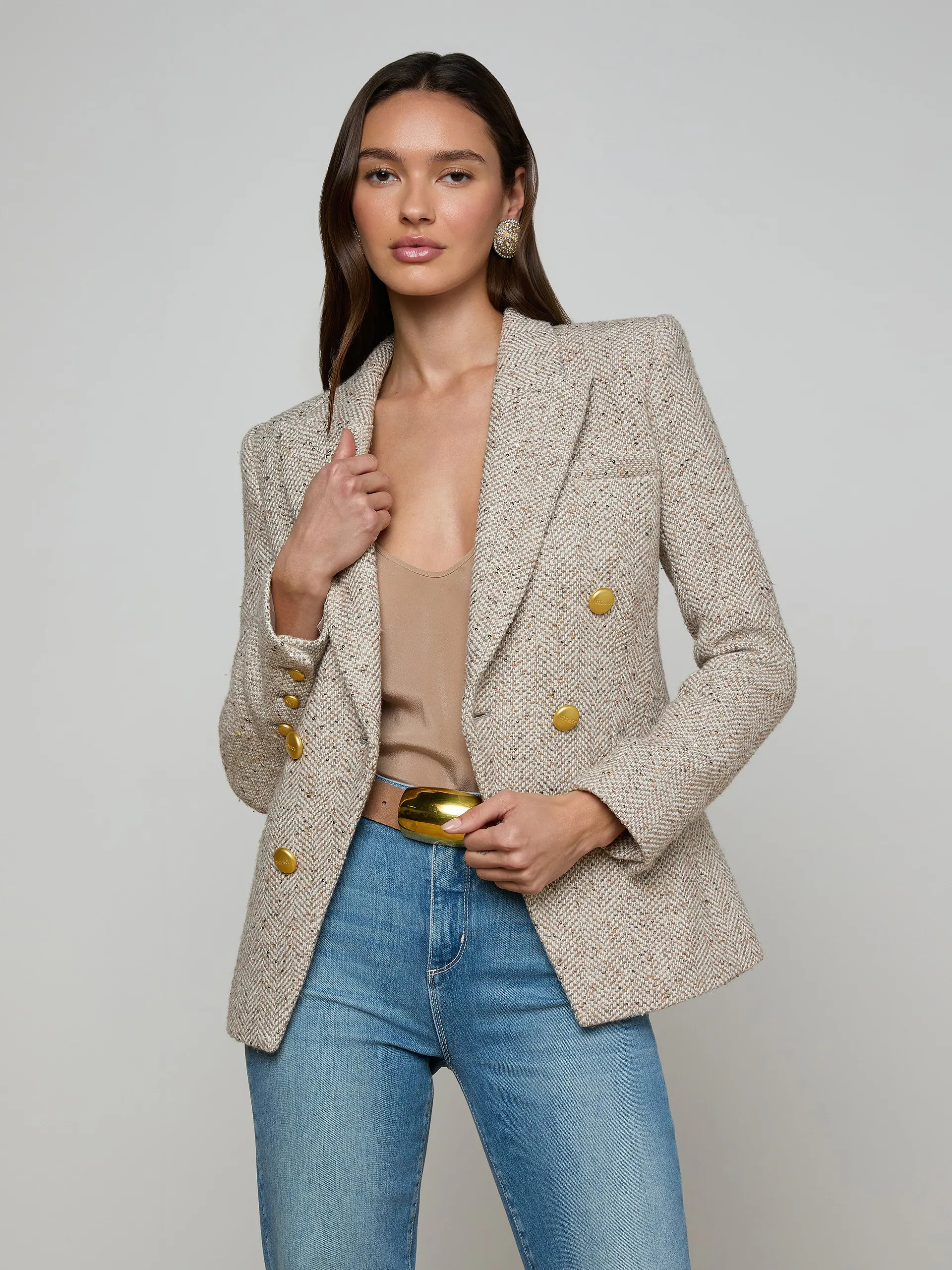 Kyomi Tweed Blazer in Neutral Multi Tweed | L'AGENCE | L'Agence
