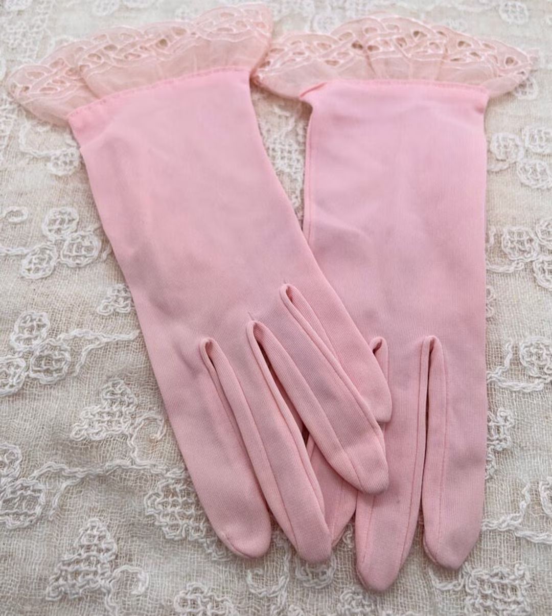 Vintage Ladies Pink Gloves Nylon Size 7 - Etsy | Etsy (US)
