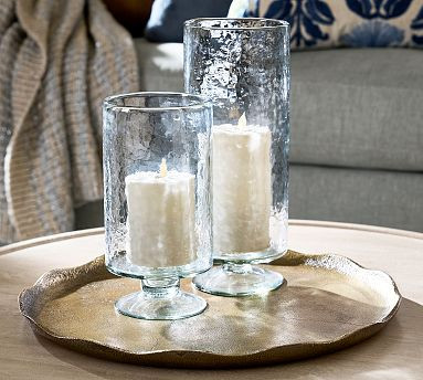 Hammered Pedestal Hurricane Candle Holder | Pottery Barn (US)