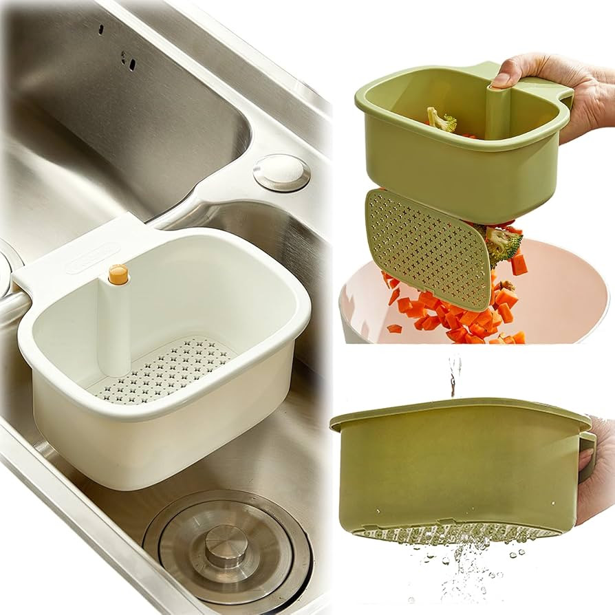 Plastic Kitchen Sink Strainer Basket, Multifunctional Hanging Food Catcher for Sink, One-Touch Re... | Amazon (US)