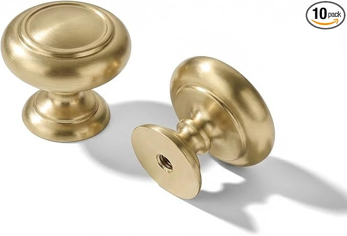 10 Pack Knob Brushed Brass Cabinet knobs Solid Heavy-Duty Bifold Closet Door Knobs Cabinet Hardwa... | Amazon (US)
