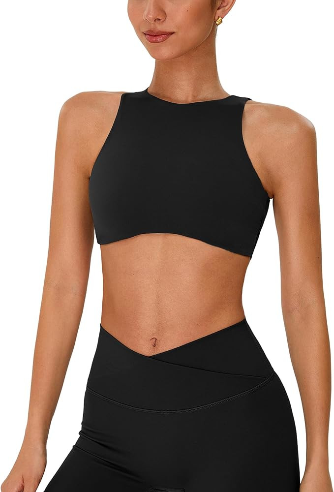 ABOCIW Womens High Neck Sports Bra Padded Cut Out Back Gym Workout Bra Sleeveless Yoga Pilates Cr... | Amazon (US)