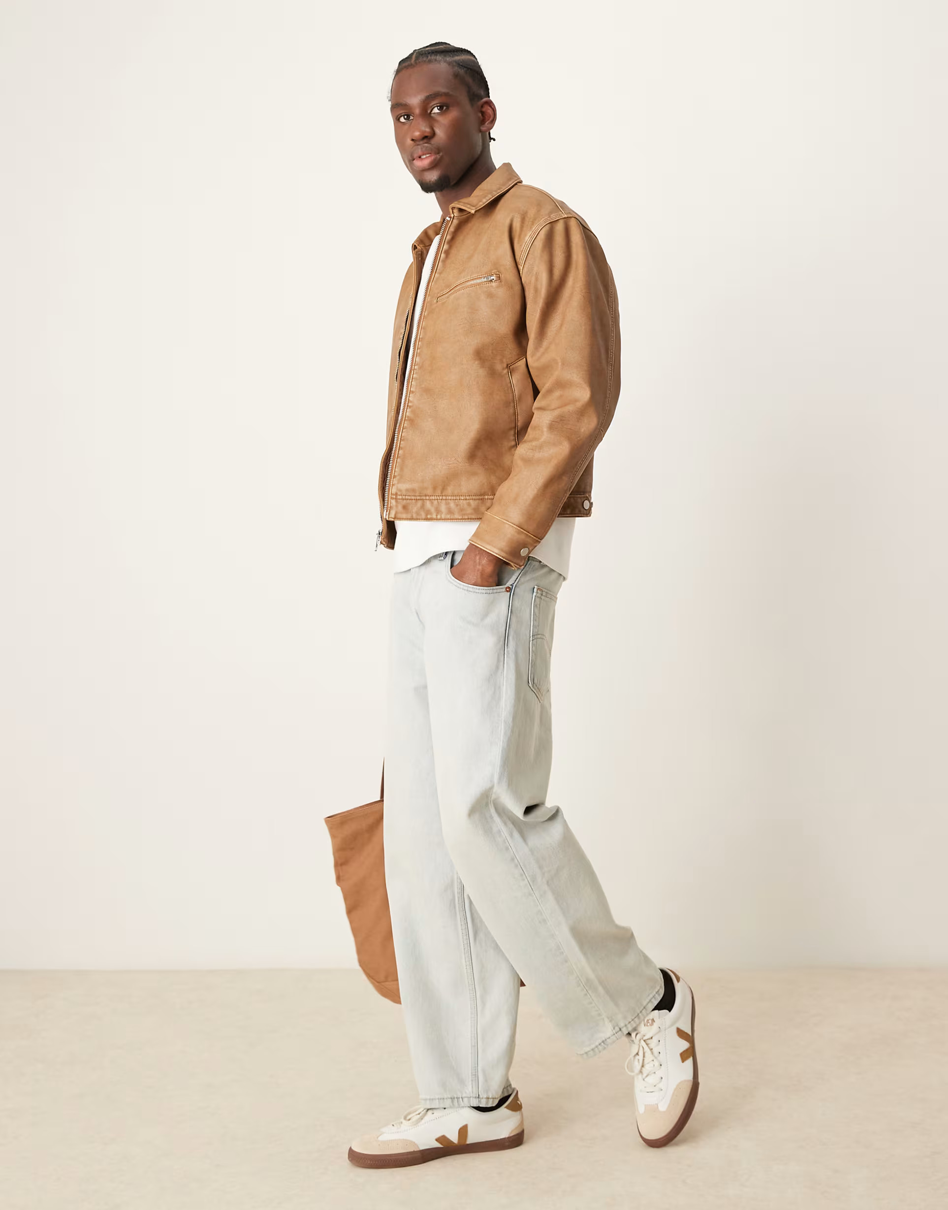 Abercrombie & Fitch western vegan leather jacket in tan | ASOS (Global)