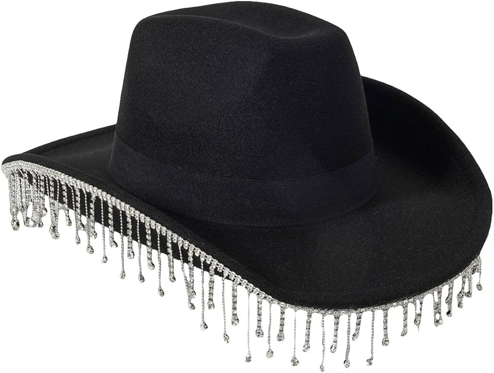 QWINEE Western Cowboy Hat Cowboy Hat with Rhinestone Tassel Decor Halloween Cow Fedora Hat Costum... | Amazon (US)