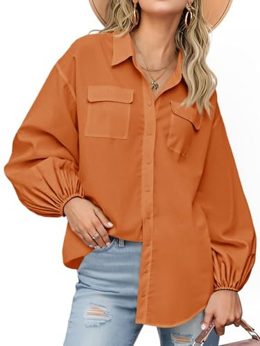 Cicy Bell Womens Oversized Linen Button Down Shirts Puff Long Sleeve Collared V Neck Cotton Blouses Loose Fit Tops Purple | Amazon (US)