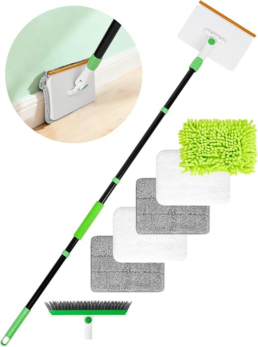 4-in-1 Baseboard Cleaning Tool with Handle 5 Reusable Pads 1 Stiff Bristle Brush Carpet Rake for ... | Amazon (US)