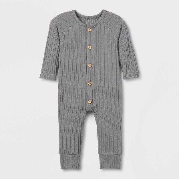 Grayson Collective Baby Cozy Ribbed Button-Front Bodysuit - Gray | Target
