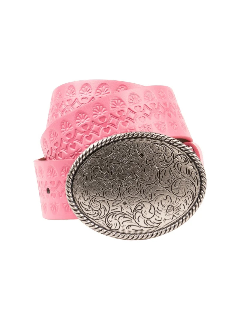 No Boundaries Women's Emboss w/ Plaque Buckle Belt , Pink | Walmart (US)