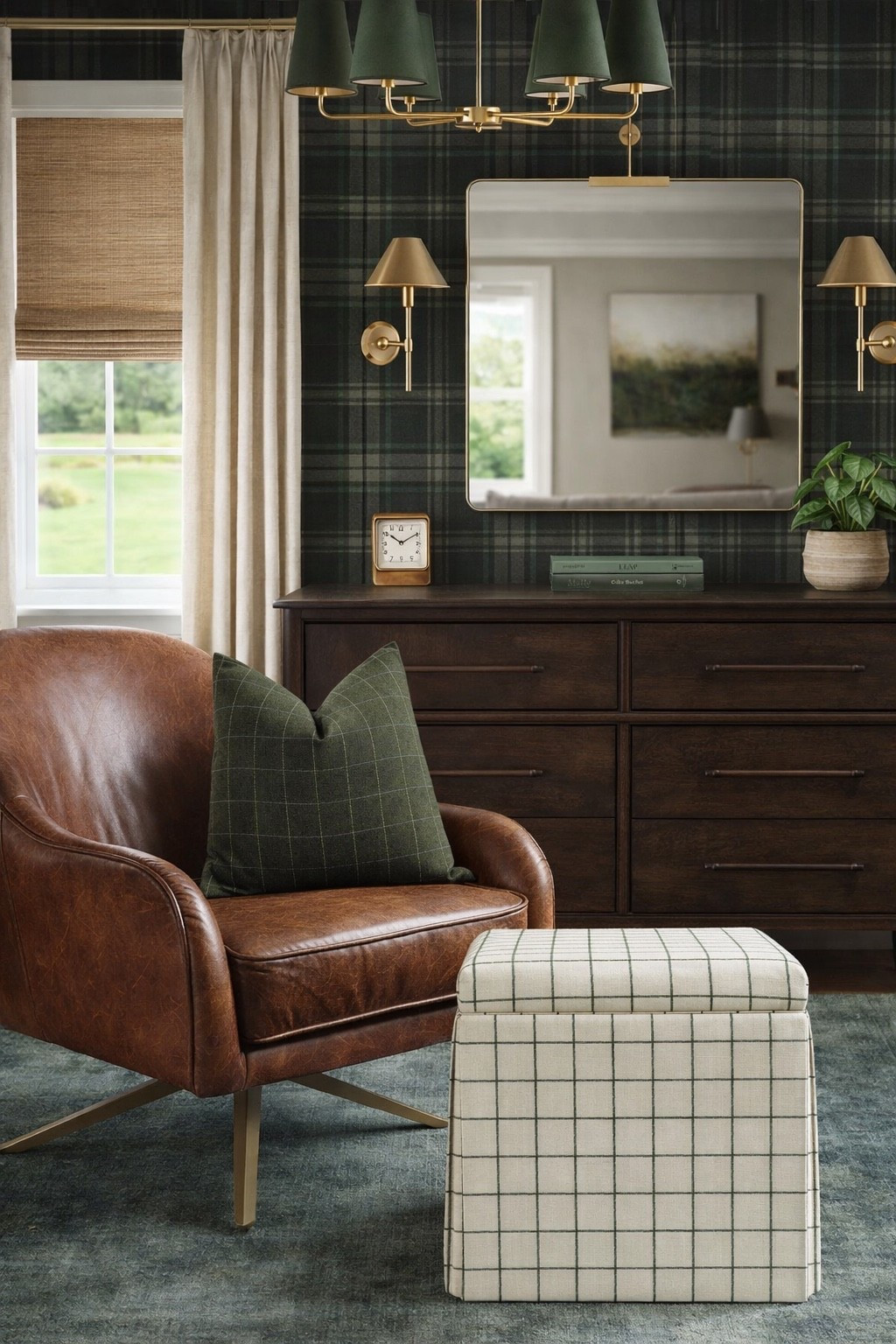A green and plaid bedroom 
#bedroom #homedecor #dresser 
#dresser 