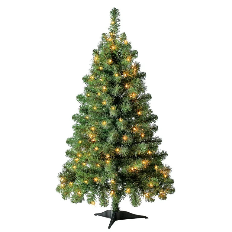 Holiday Time Prelit 105 Clear Incandescent Lights, Indiana Spruce Artificial Christmas Tree, 4' -... | Walmart (US)