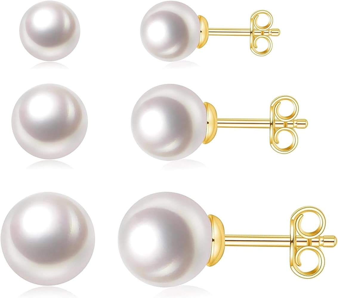 3 Pairs Stud Earrings Set For Women Gold Pearl Earrings Studs Set Hypoallergenic Cubic Zirconia E... | Amazon (US)