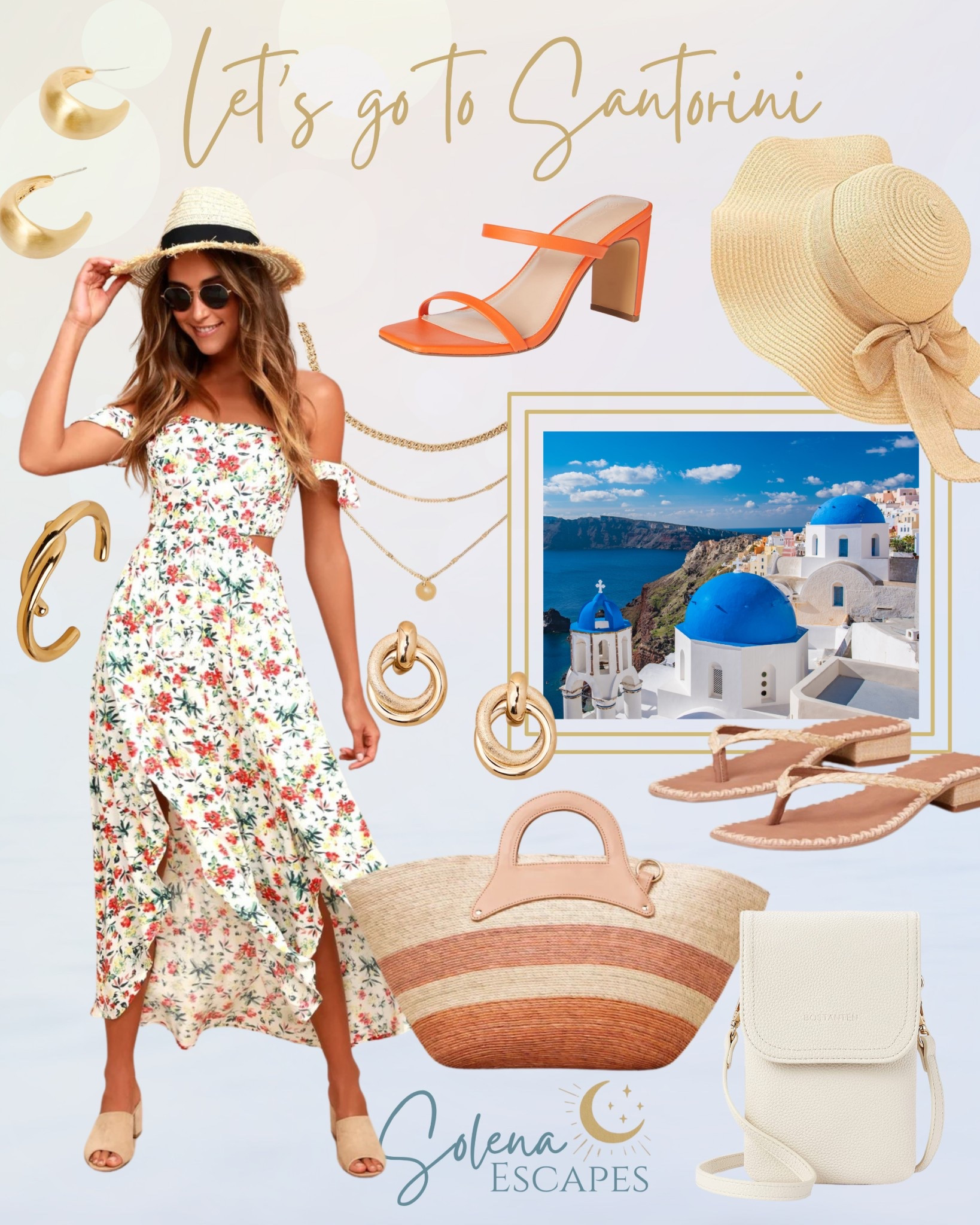 Soft florals, sunlit strolls, and that endless Santorini glow. This flirty mini is made for winding paths and pastel-perfect moments. Paired with citrusy sandals and a crisp white bag, it’s romance in every step. Tap to shop the look and let the Aegean breeze carry you away.
#FloralRomance 
#SantoriniStyle 
#SolenaEscapes
#summergetaway
#vacationoutfit
#vacationdress

#LTKTravel #LTKFindsUnder100 #LTKStyleTip