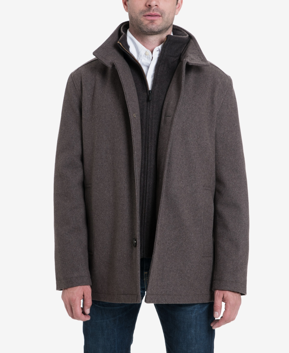 London Fog Men's Wool-Blend Layered Car Coat, Created for Macy's - Mocha | Macy's