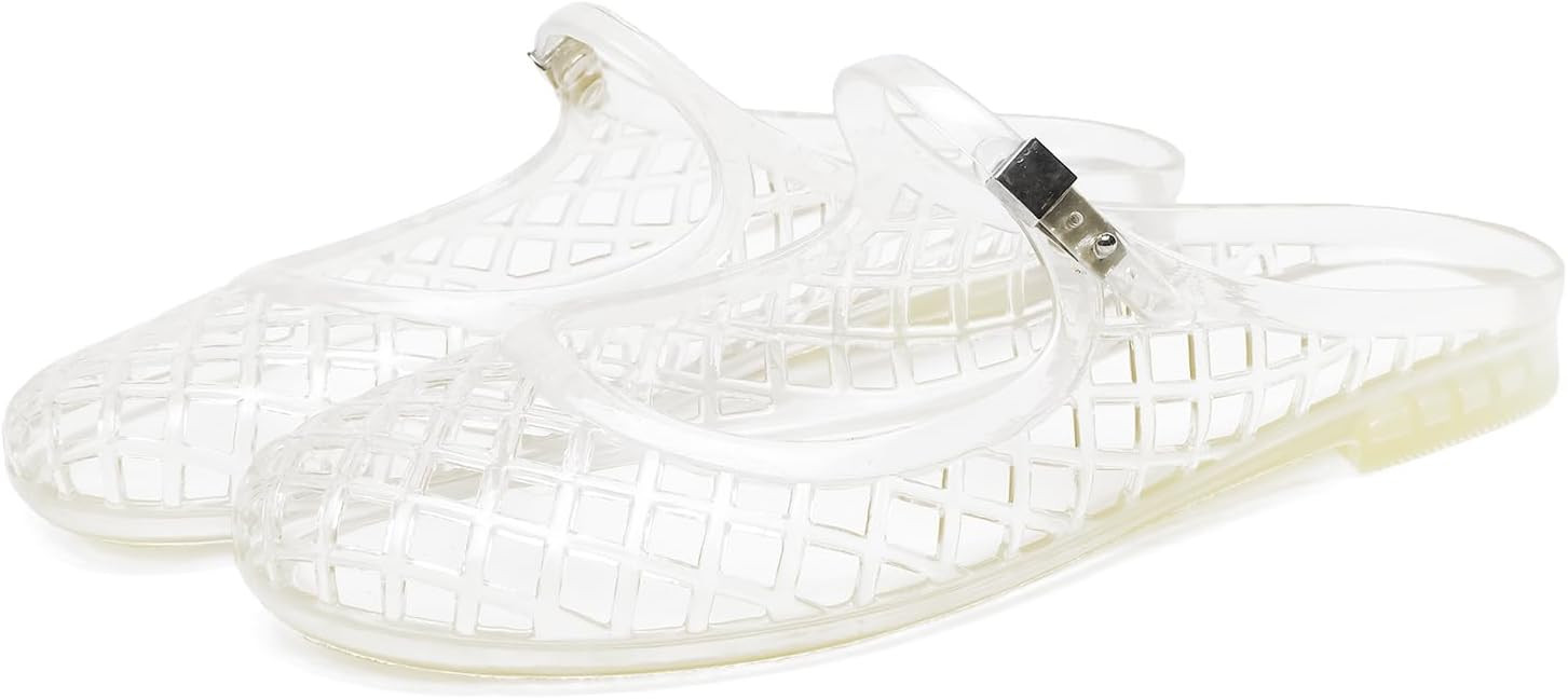 Clear Jelly Slide Sandals for Women Slip On Closed Round Toe Mesh Hollow Flat Mary Jane Mules Bea... | Amazon (US)