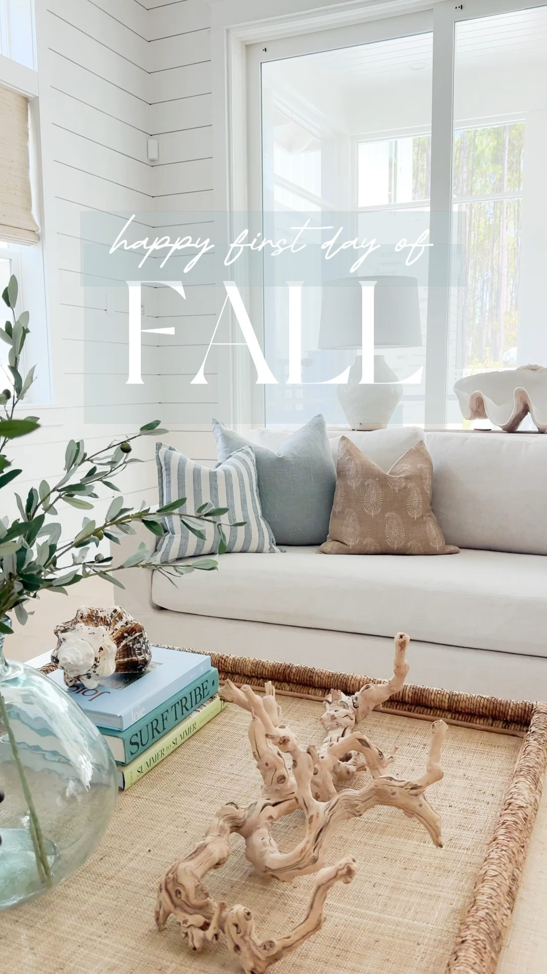 Our living room and kitchen decorated for fall! Includes our linen sofas, striped rug, paisley throw pillows, faux olive stems, raffia coffee table, rosemary candle, brown glass pumpkins, acrylic side tables and more!
.
#ltkhome #ltkseasonal #ltkvideo #ltksalealert #ltkstyletip #ltkfindsunder50 #ltkfindsunder100 coastal fall decor, blue and brown fall decorating ideas 

#LTKHome #LTKSeasonal #LTKSaleAlert