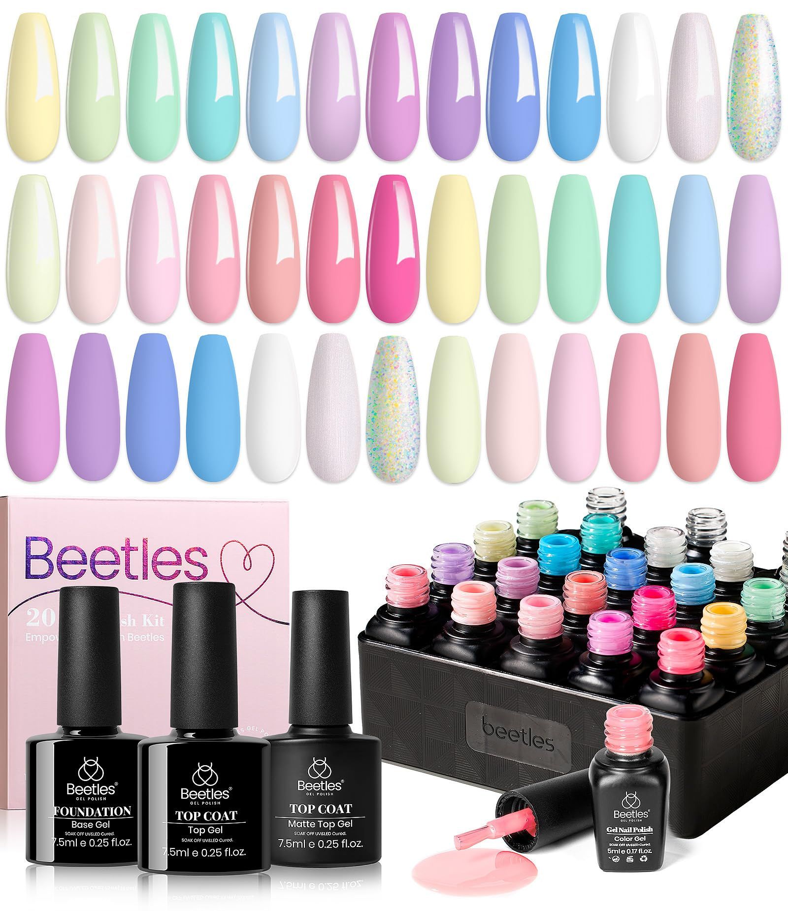 beetles Gel Polish Nail Set 20 Colors Pastel Girly Sparkle Glitter Uv Gel Dreamy Town Collection ... | Amazon (US)