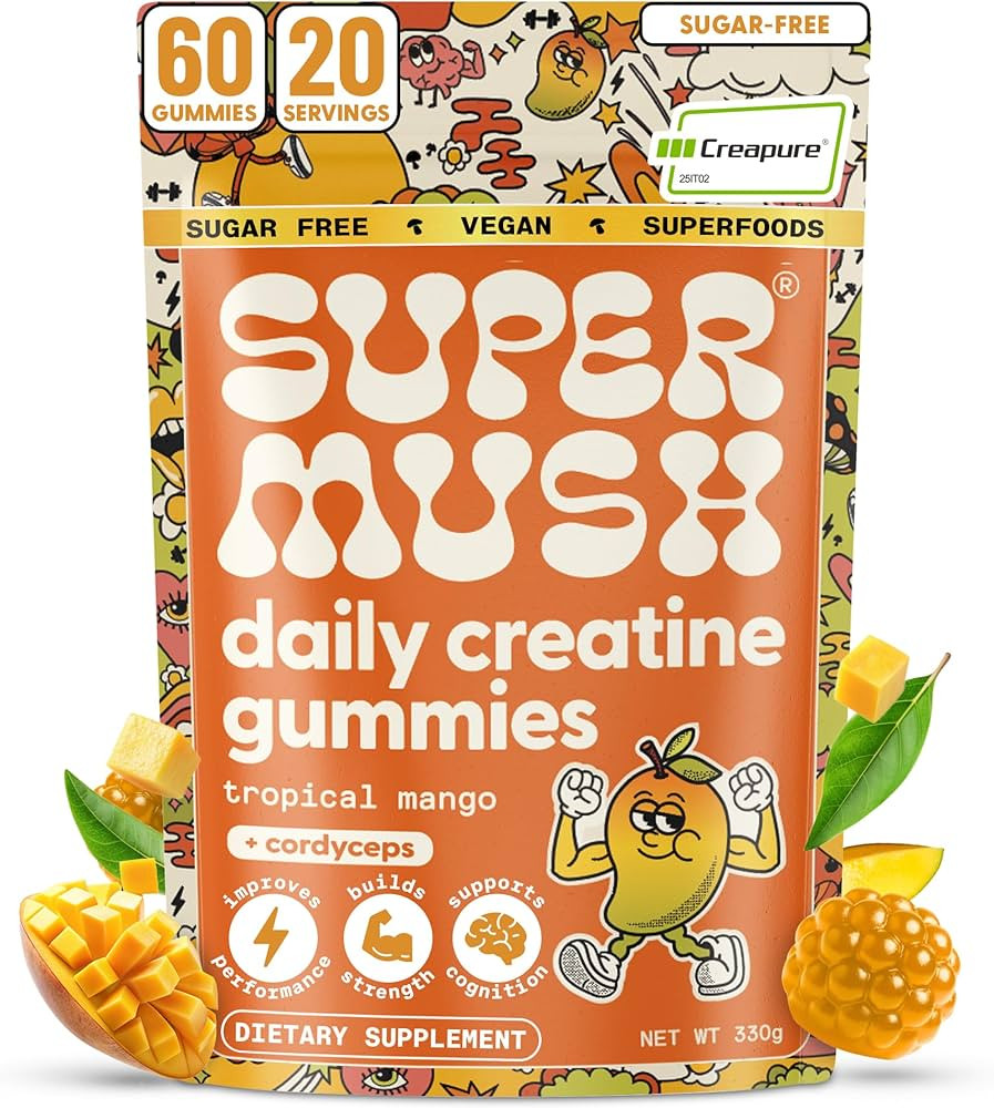SuperMush Daily Creatine Gummies with Cordyceps - Daily Superfood - Sugar Free Creatine Monohydra... | Amazon (US)