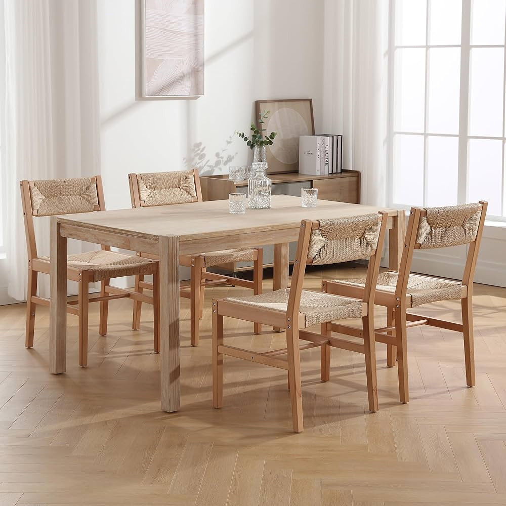 Wahson Set of 4 Mid Century Dining Chair, Boho Farmhouse Cane Chair, Kitchen Chairs with Natural ... | Amazon (US)