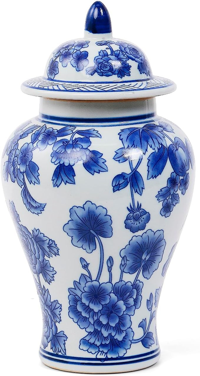 Blue and White Ginger Jar with Lid Antique Style Porcelain Ginger Jars Chinoiserie Home Decorativ... | Amazon (US)