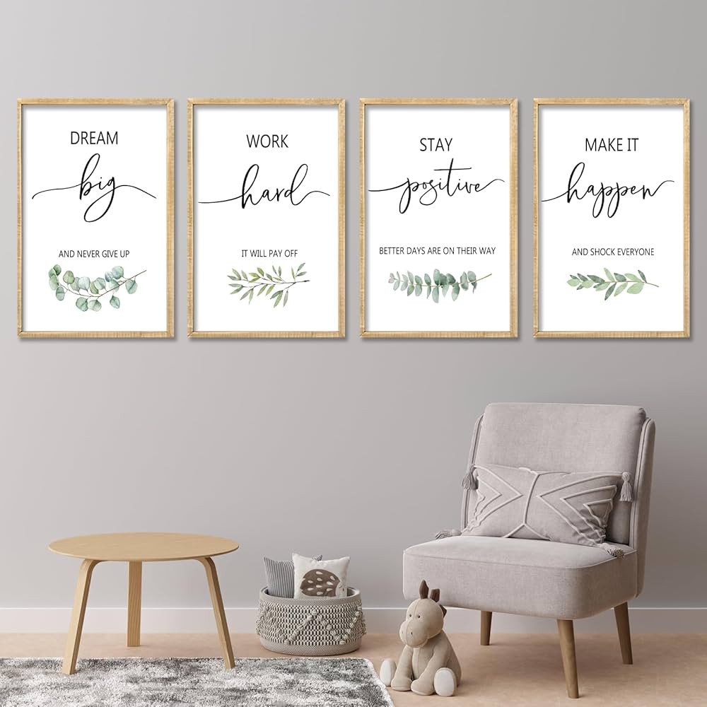 Set of 4 Inspirational Quotes Wall Art 24x16 Inch Encouraging Office Wooden Framed Positive Affir... | Amazon (US)