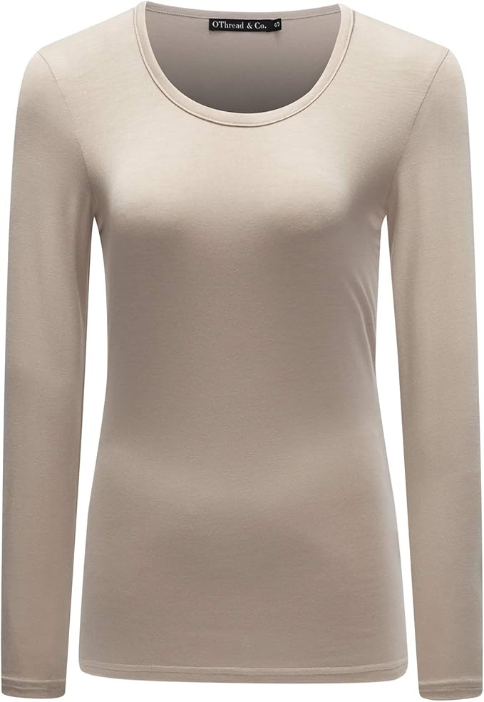 OThread & Co. Women's Long Sleeve T-Shirt Scoop Neck Basic Layer Stretchy Shirts | Amazon (US)