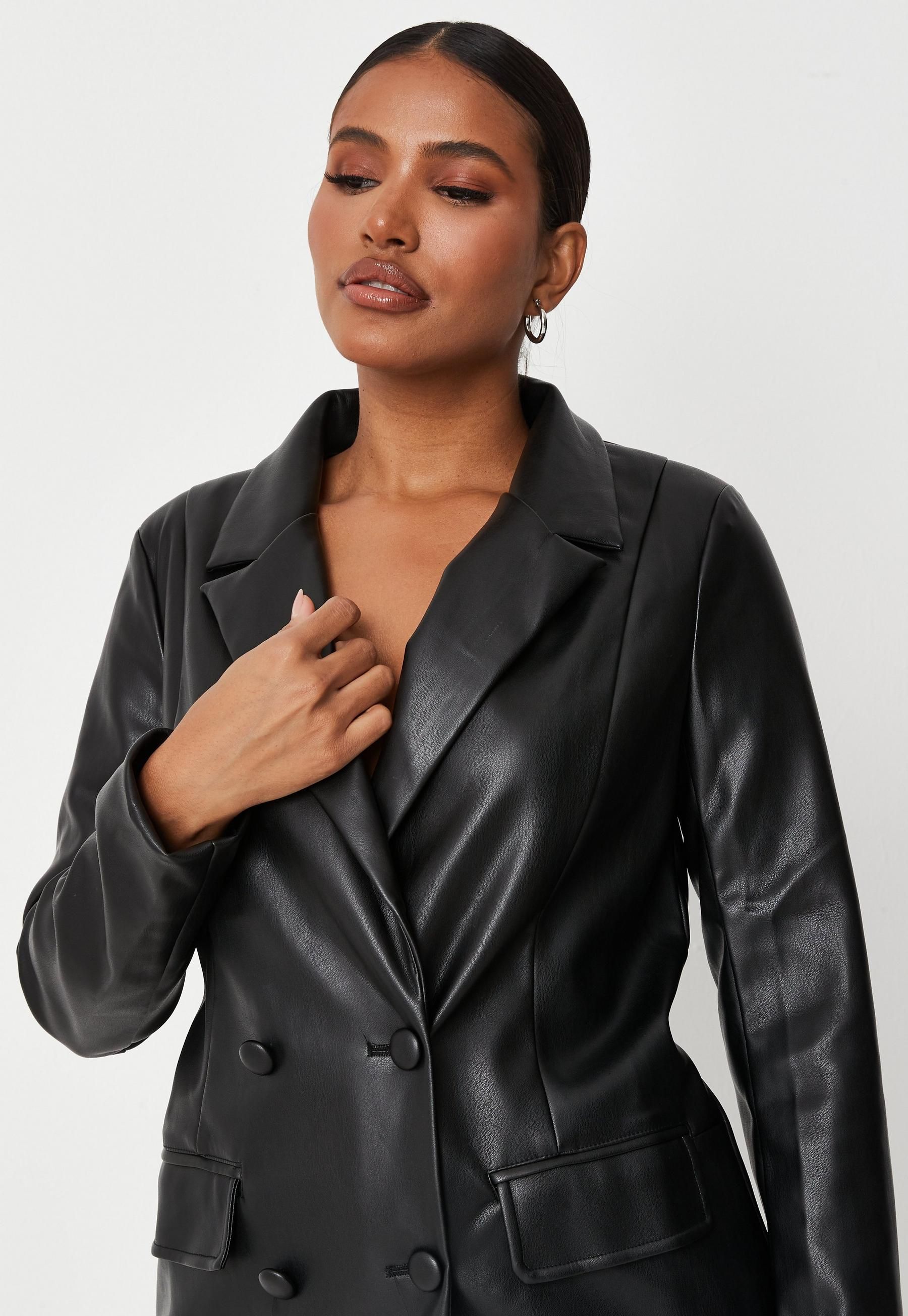 Black Soft Faux Leather Oversized Blazer | Missguided (UK & IE)