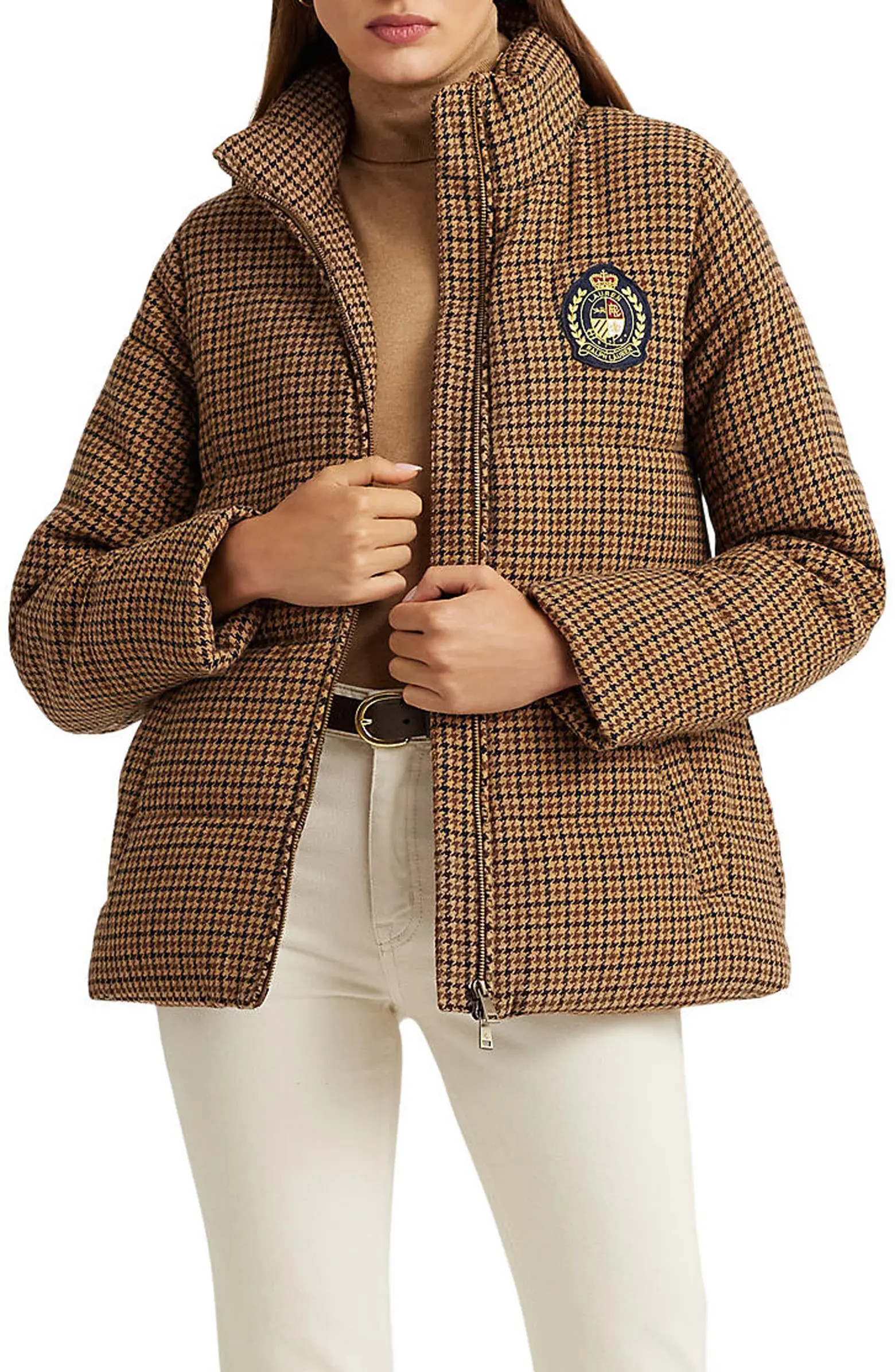 Houndstooth Crest Patch Puffer Jacket | Nordstrom