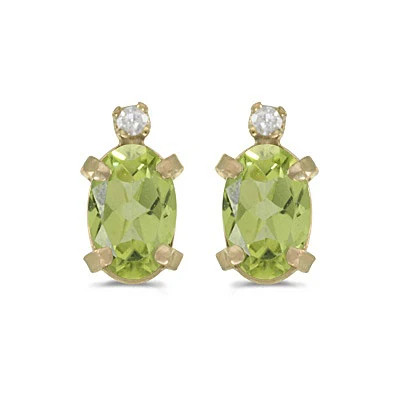 Oval Peridot and Diamond Studs Earrings 14k Yellow Gold (1.12ct) | ALLUREZ