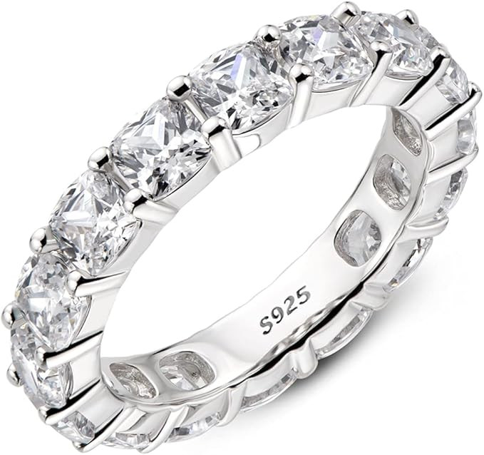 AINUOSHI Eternity Ring, 925 Sterling Silver Ring for Women, Emerald / Oval / Radiant / Round / Cu... | Amazon (US)