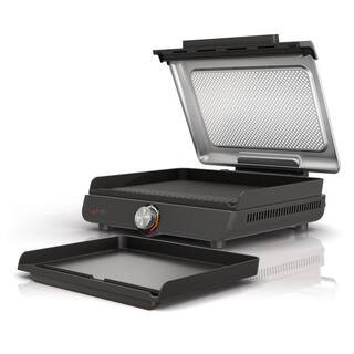 Sizzle Grey 14" Interchangeable Nonstick Indoor Grill & Griddle Plates Dishwasher Safe Removable Mesh Lid, 500F Max Heat | The Home Depot