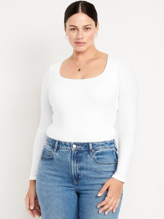 Fitted Double-Layer Scoop-Neck Top | Old Navy (US)