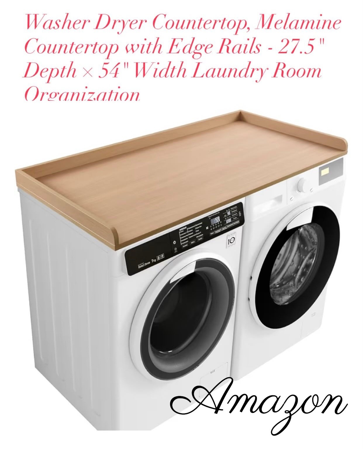 Washer Dryer Countertop, Melamine Countertop with Edge Rails - 27.5" Depth x 54" Width Laundry Room Organization/Several colors 

#LTKFindsUnder100 #LTKSaleAlert #LTKHome