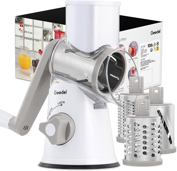 Geedel Rotary Cheese Grater Hand Crank, Cheese Shredder Vegetable Slicer | Amazon (US)