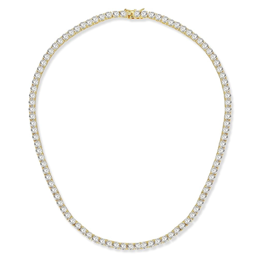 Gemsme 4.0mm CZ Tennis Necklace, 18K White/Yellow Gold Plated 4.0mm Round Cubic Zirconia Classic ... | Amazon (US)