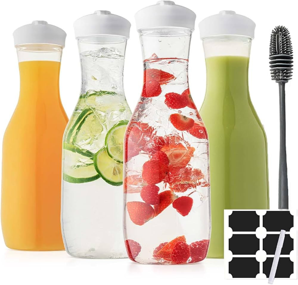 KORDISEN Water Carafe with Lid, 50 Oz Plastic Pitcher for Drinks, Milk, Mimosa Bar Supplies, Iced... | Amazon (UK)