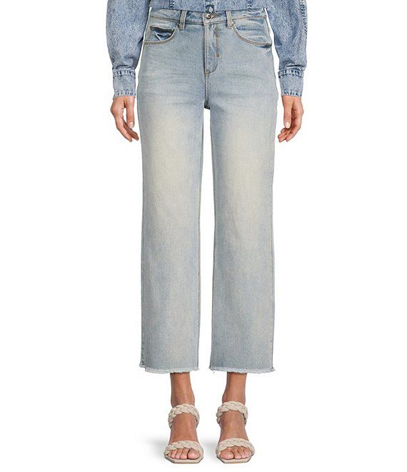 Wide Leg Fray Hem Denim Twill Cropped Jeans | Dillard's