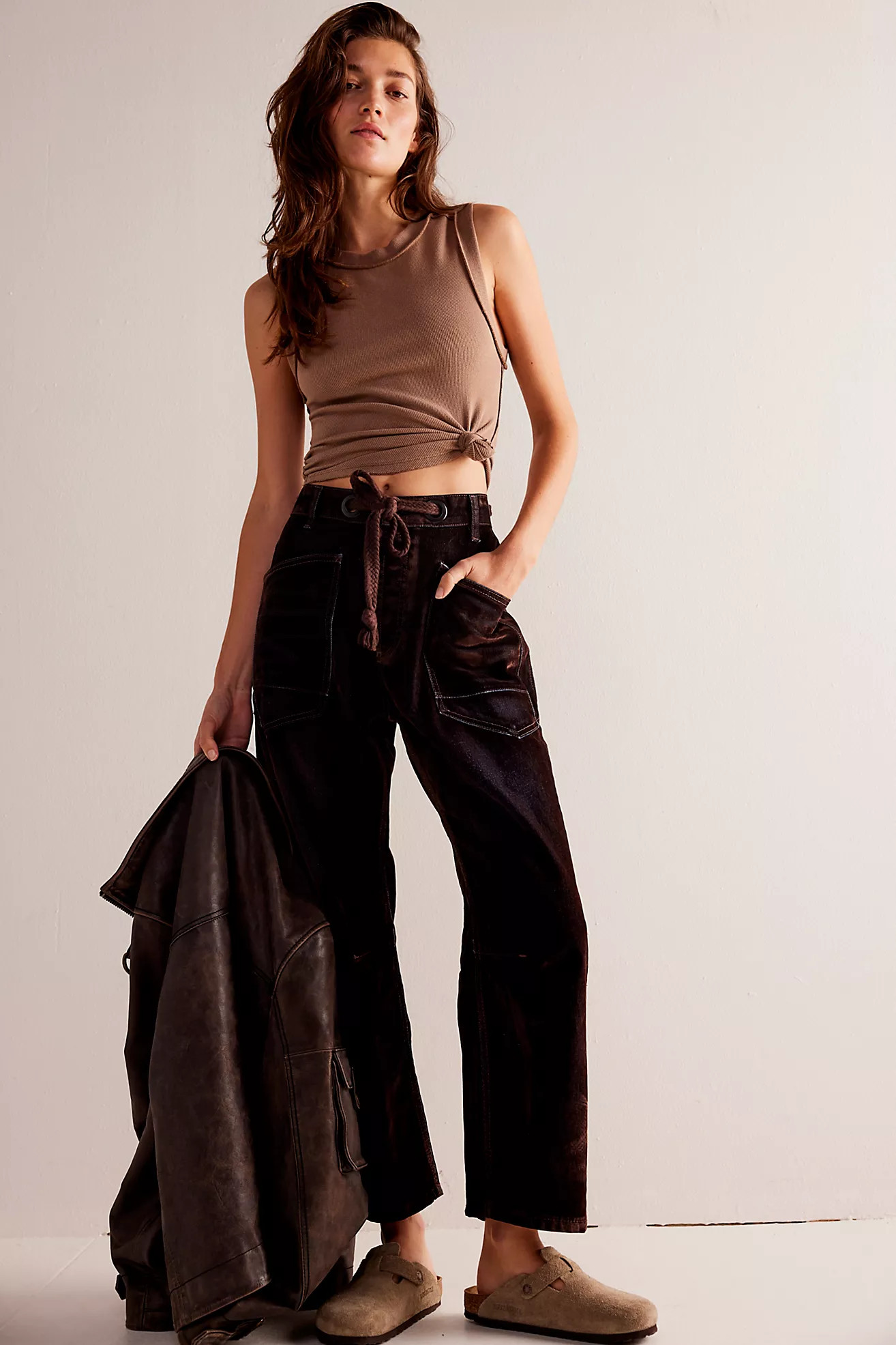 We The Free Moxie Flocked Pull-On Barrel Jeans | Free People (Global - UK&FR Excluded)