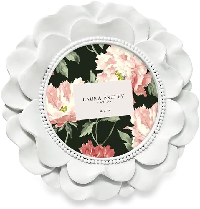 Laura Ashley 4x4 White Round Resin Ornate Flower Design Picture Frame with Beaded Border, for Tab... | Amazon (US)