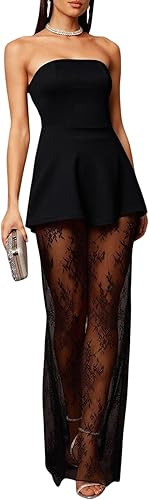 RoseSeek Women's 2 Piece Sets Strapless Tube Top and Long Lace Maxi Skirt Set Party Wedding Cockt... | Amazon (US)