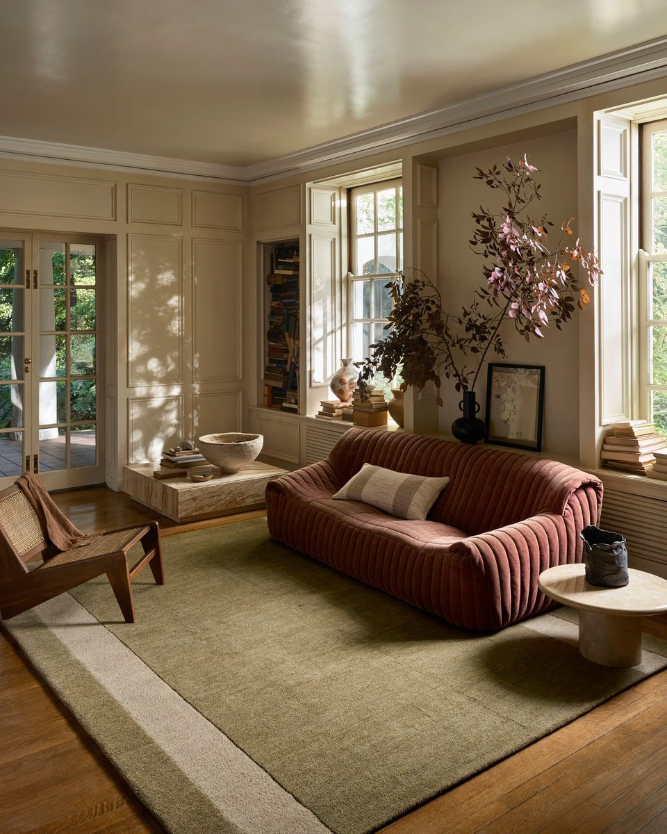 Craven CVN-01 Light Olive/Oatmeal Wool Handmade Striped Area Rug | Rugs Direct