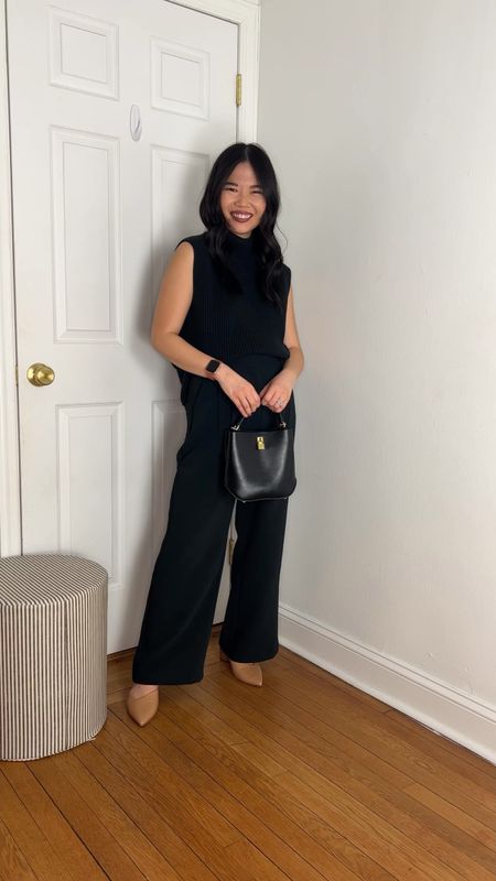 Black sleeveless sweater (XS)
Black pants (28S)
Black bag
Tan pumps (1/2 size up)
Tan mule pumps
Smart casual outfit
Business casual outfit
Abercrombie outfit
Black outfit
Neutral outfit
Work outfit
Teacher outfit

#LTKworkwear #LTKfindsunder100 #LTKSeasonal