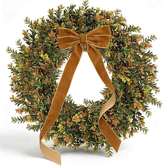 ICX 24-26'' Fall Boxwood Wreaths for Front Door Decor, Fall Wreath with Bow | Faux Autumn Gradien... | Amazon (US)