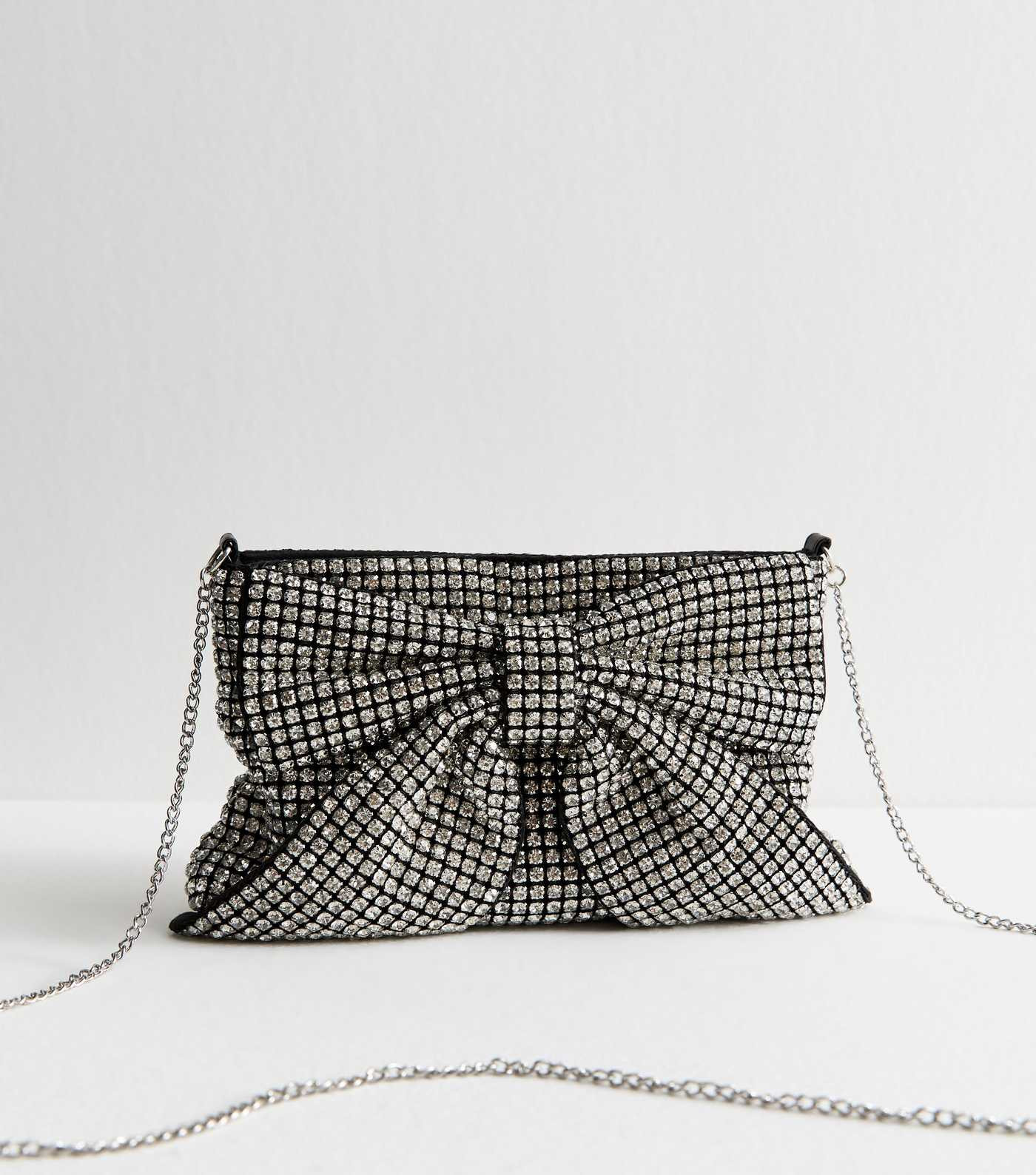 Silver Rhinestone Embellished Bow Appliqued Clutch | New Look | New Look (UK)