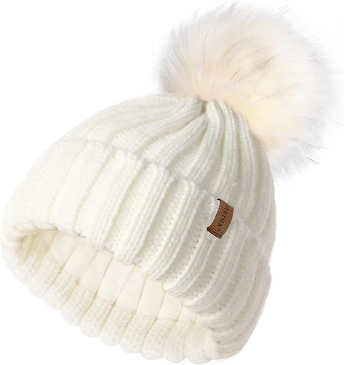FURTALK Kids Winter Hat Toddler Knitted Pom Beanie Hat Cotton Lined Faux Fur Pom Pom Cap Baby Gir... | Amazon (US)