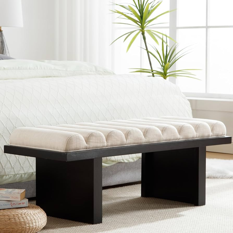 Modern Upholstered Bench, 47” Bedroom Bench End of Bed Bench, Wooden Entryway Bench with Cylind... | Amazon (US)