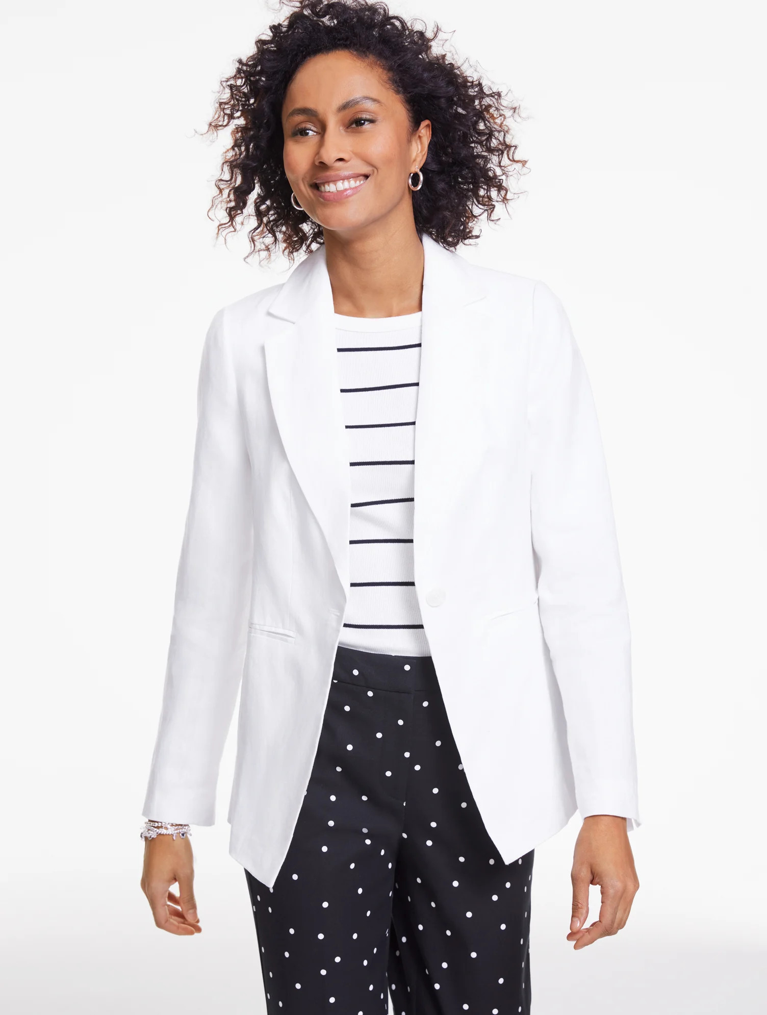 Classic Linen Single Button Blazer - White - 14 Talbots | Talbots